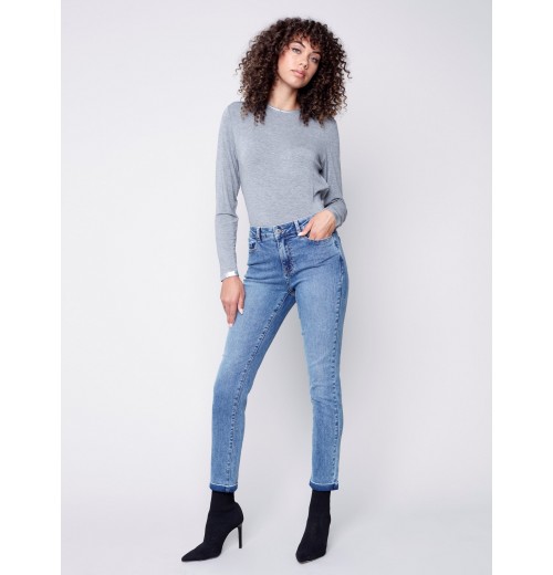 Cuffed Hem Jeans - Medium Blue Cuffed Hem Jeans - Medium Blue