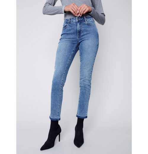 Cuffed Hem Jeans - Medium Blue Cuffed Hem Jeans - Medium Blue