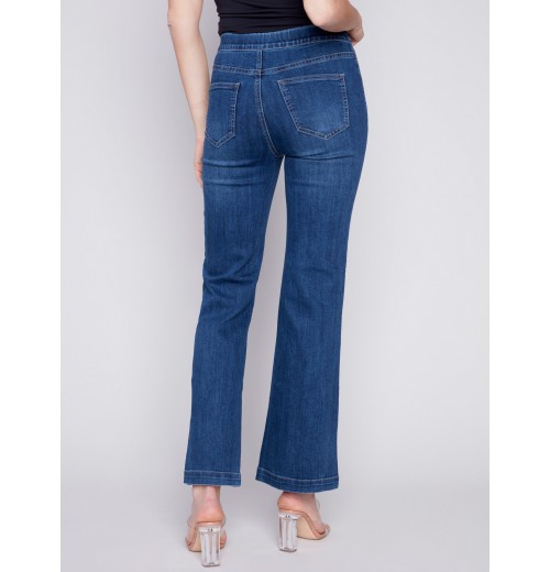 Flare Jeans with Decorative Buttons - Indigo Flare Jeans with Decorative Buttons - Indigo