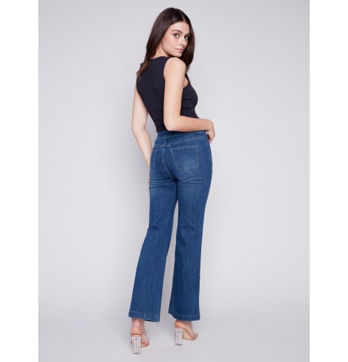 Flare Jeans with Decorative Buttons - Indigo Flare Jeans with Decorative Buttons - Indigo