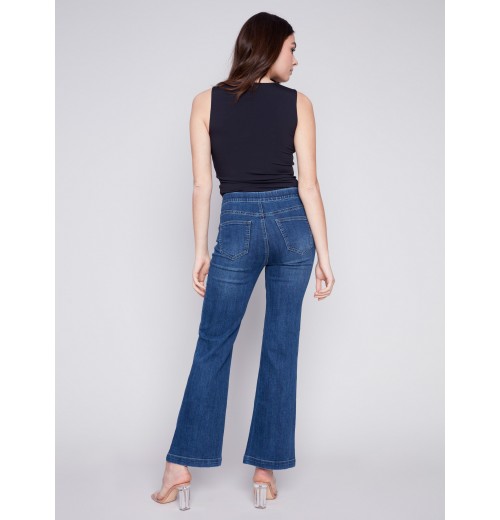 Flare Jeans with Decorative Buttons - Indigo Flare Jeans with Decorative Buttons - Indigo