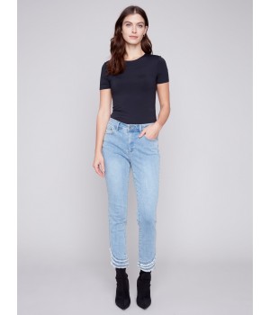 Frayed Hem Denim Pants - Light Blue