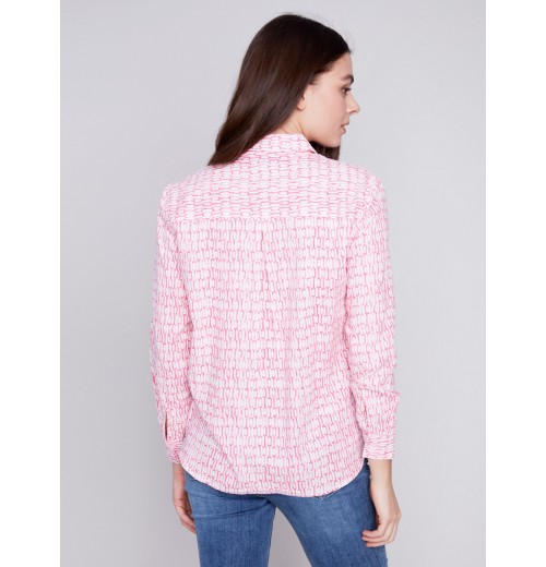 Linen Blend Button-Down Shirt - Flamingo Linen Blend Button-Down Shirt - Flamingo