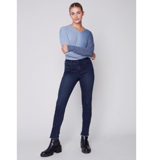 Stretchy Jeans with Tulip Hem - Blue Black Stretchy Jeans with Tulip Hem - Blue Black