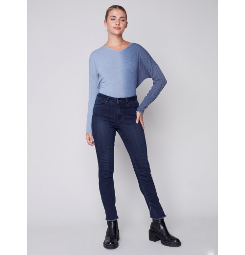 Stretchy Jeans with Tulip Hem - Blue Black Stretchy Jeans with Tulip Hem - Blue Black