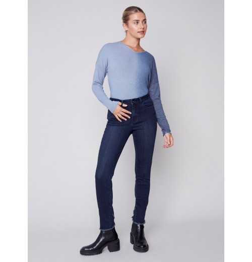 Stretchy Jeans with Tulip Hem - Blue Black Stretchy Jeans with Tulip Hem - Blue Black