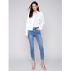 Twill Jean Jacket with Frayed Edges - White Twill Jean Jacket with Frayed Edges - White