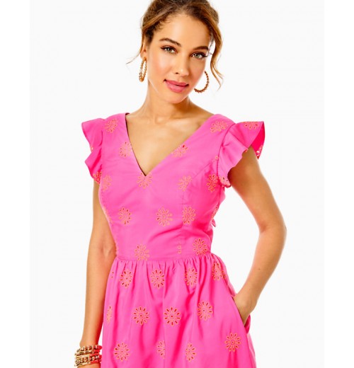 Lillyanne Flutter Sleeve Eyelet Midi Dress Lillyanne Flutter Sleeve Eyelet Midi Dress