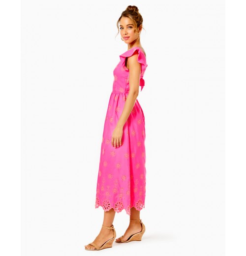 Lillyanne Flutter Sleeve Eyelet Midi Dress Lillyanne Flutter Sleeve Eyelet Midi Dress