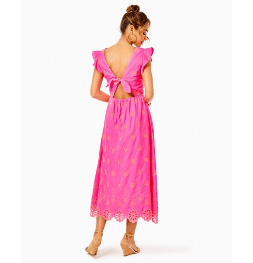Lillyanne Flutter Sleeve Eyelet Midi Dress Lillyanne Flutter Sleeve Eyelet Midi Dress