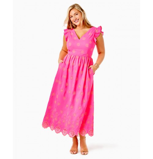 Lillyanne Flutter Sleeve Eyelet Midi Dress Lillyanne Flutter Sleeve Eyelet Midi Dress
